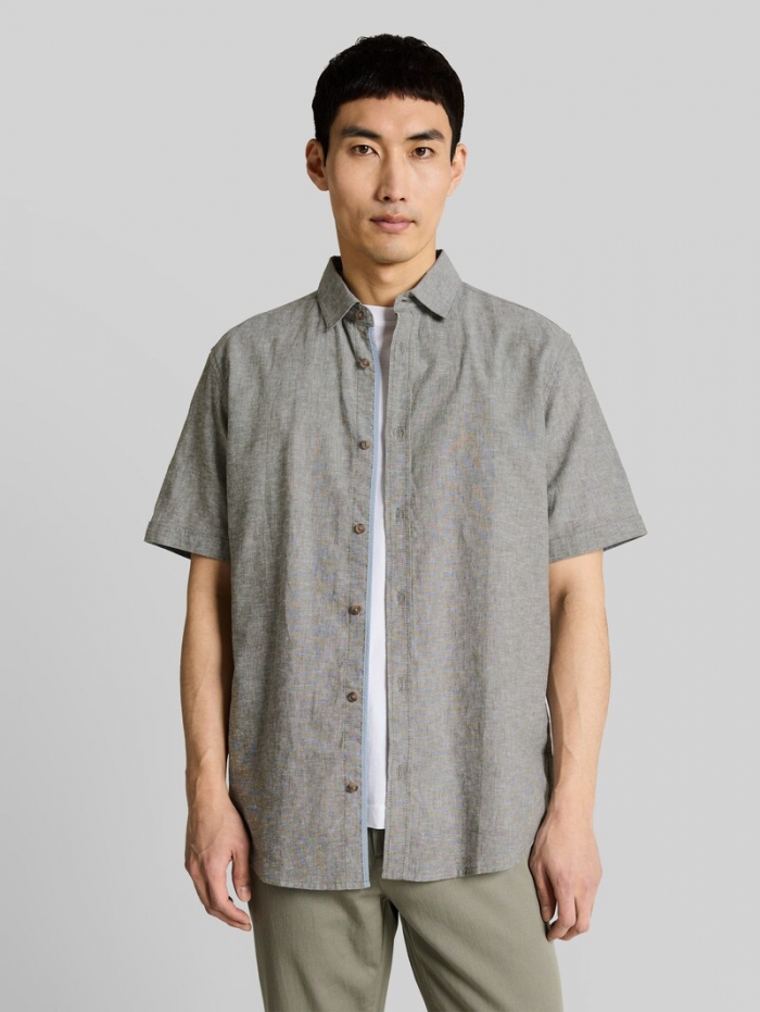 Tom Tailor Regular Fit Kurzarmhemd mit Leinenanteil - Faded Leaf Green Chambray Tom Tailor Regular Fit Kurzarmhemd mit Leinenanteil - Faded Leaf Green Chambray