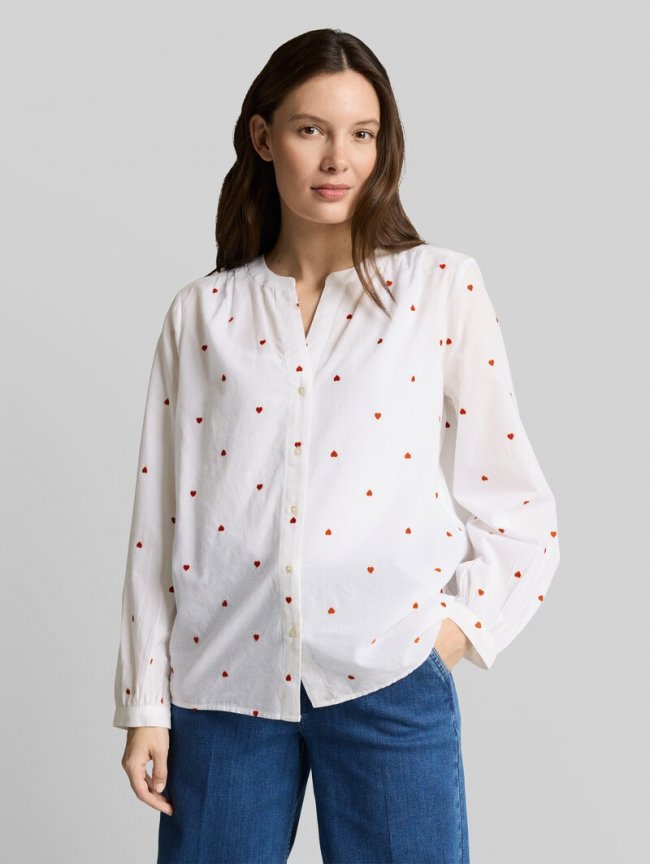 Tom Tailor Bluse mit Herz-Stickerei - White Red Heart Design Tom Tailor Bluse mit Herz-Stickerei - White Red Heart Design
