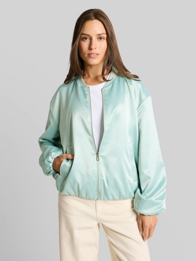 Tom Tailor Satin Blouson Jacke mit Bomberkragen - Blue Haze Tom Tailor Satin Blouson Jacke mit Bomberkragen - Blue Haze