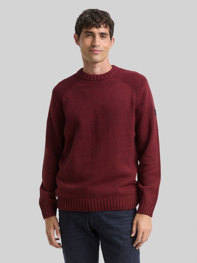 Tom Tailor Strickpullover mit Ripp-Details - Bordeaux Melange