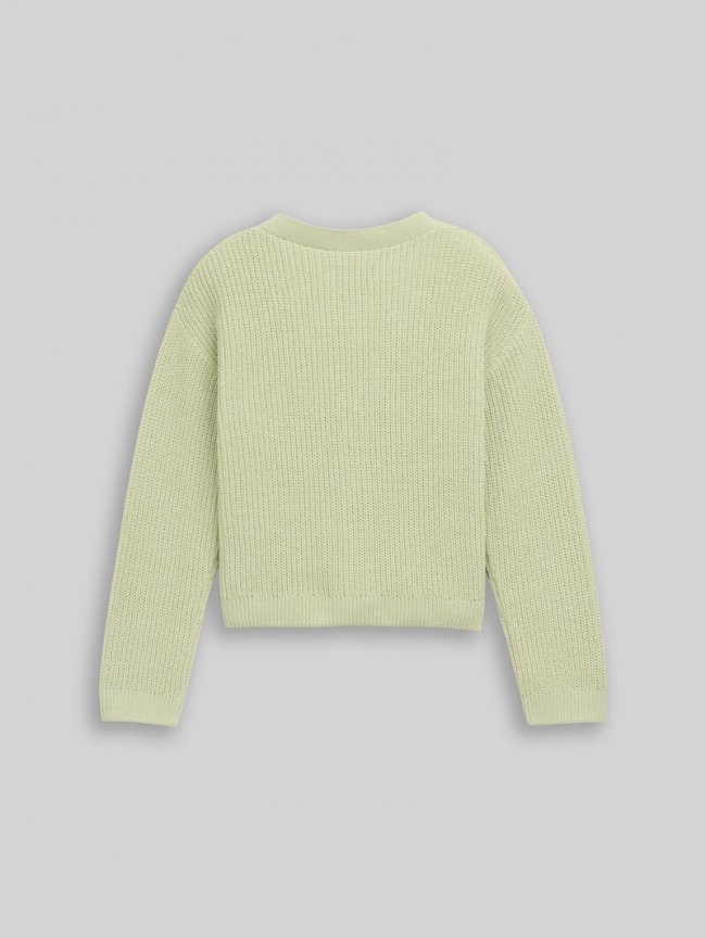 Tom Tailor Cropped Cardigan mit V-Ausschnitt - Seed Green Tom Tailor Cropped Cardigan mit V-Ausschnitt - Seed Green