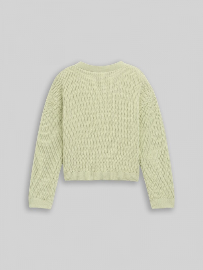 Tom Tailor Cropped Cardigan mit V-Ausschnitt - Seed Green Tom Tailor Cropped Cardigan mit V-Ausschnitt - Seed Green