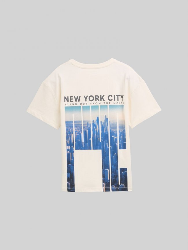 Tom Tailor Oversize T-Shirt mit Rückenprint - Wool White Tom Tailor Oversize T-Shirt mit Rückenprint - Wool White