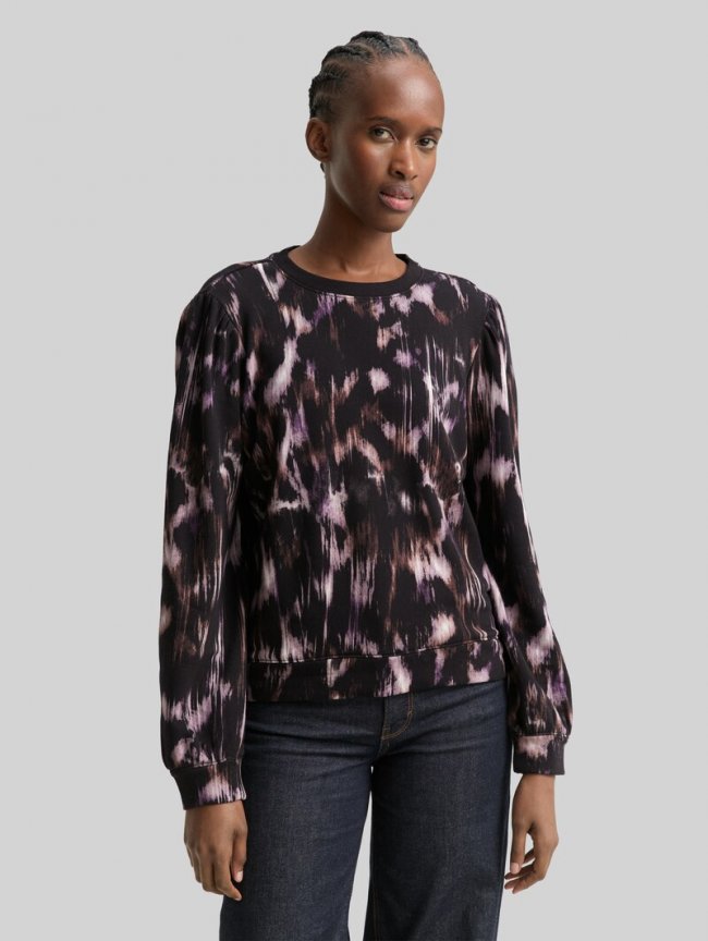 Tom Tailor Sweatshirt mit Muster - Black Brown Abstract Print Tom Tailor Sweatshirt mit Muster - Black Brown Abstract Print