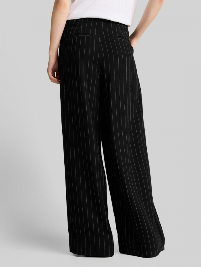 Tom Tailor Wide Leg Hose mit Leinenanteil - Black Beige Vertical Stripe Tom Tailor Wide Leg Hose mit Leinenanteil - Black Beige Vertical Stripe