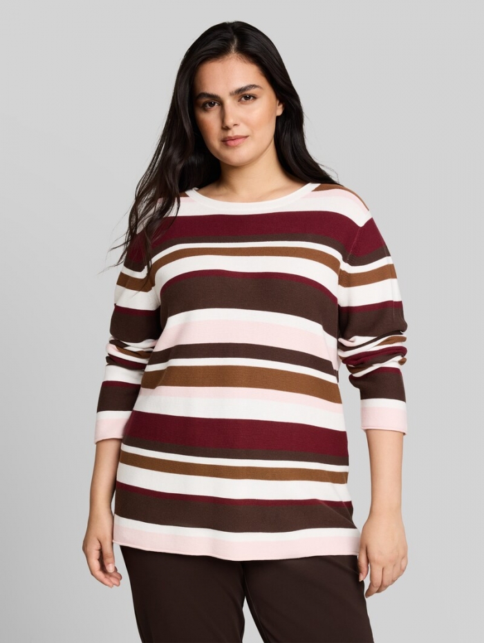 Tom Tailor Plus Size - Strickpullover aus Baumwolle - Camel Brown Red Stripe Tom Tailor Plus Size - Strickpullover aus Baumwolle - Camel Brown Red Stripe