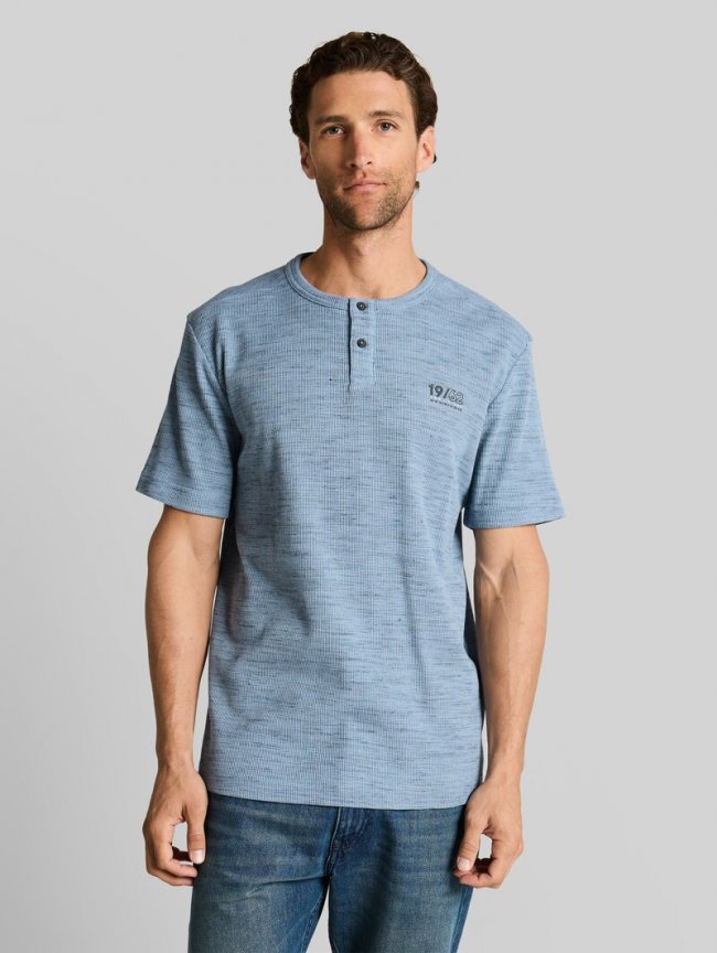Tom Tailor Henley T-Shirt in Melange-Optik - Blue Grey Waffle Inject Tom Tailor Henley T-Shirt in Melange-Optik - Blue Grey Waffle Inject