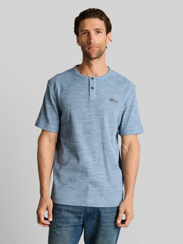 Tom Tailor Henley T-Shirt in Melange-Optik - Blue Grey Waffle Inject Tom Tailor Henley T-Shirt in Melange-Optik - Blue Grey Waffle Inject