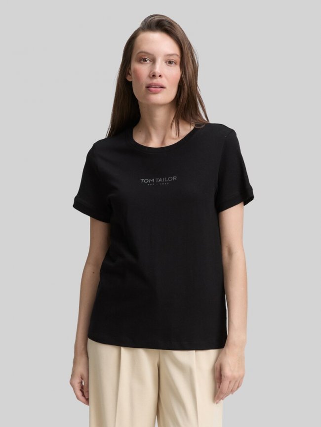 Tom Tailor T-Shirt mit Logo-Print - Deep Black Tom Tailor T-Shirt mit Logo-Print - Deep Black