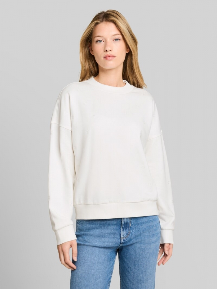 Tom Tailor Loose Fit Sweatshirt mit Stickerei - Off White Daisy Embroidery