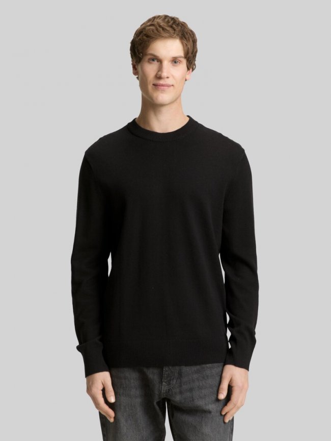 Tom Tailor Basic Strickpullover aus Baumwolle - Black