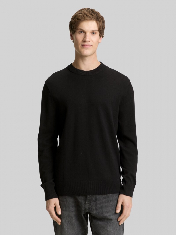 Tom Tailor Basic Strickpullover aus Baumwolle - Black