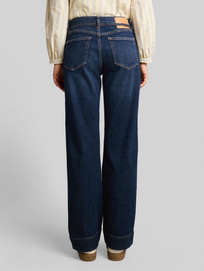 Tom Tailor TTEMILY WIDE Jeans mit Bindegürtel - Used Dark Stone Blue Denim Tom Tailor TTEMILY WIDE Jeans mit Bindegürtel - Used Dark Stone Blue Denim