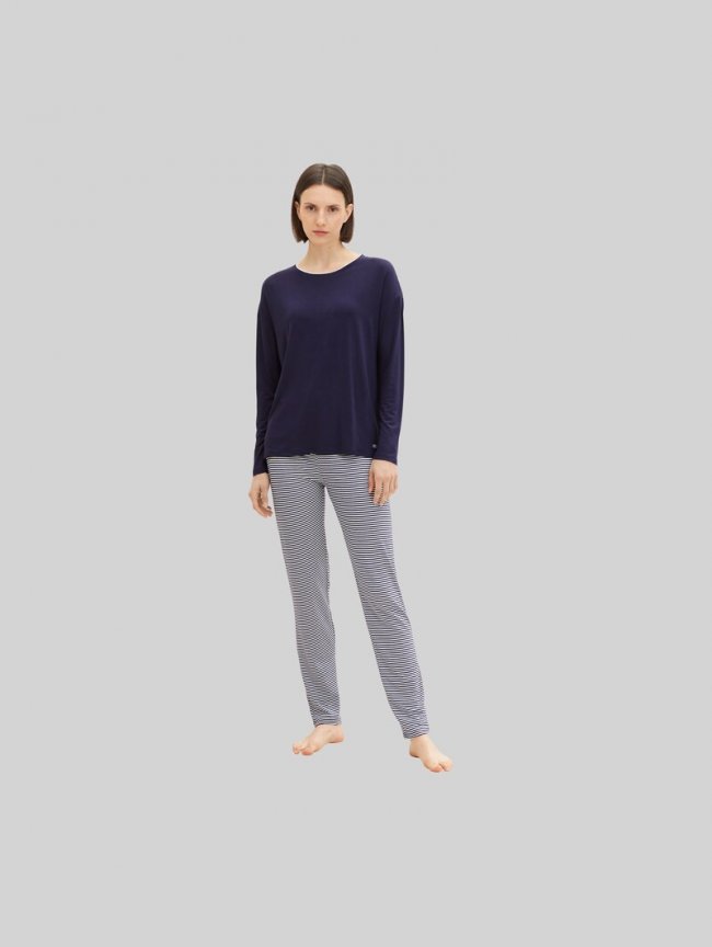 Tom Tailor Pyjama-Set mit Streifenhose - Blue Ring Tom Tailor Pyjama-Set mit Streifenhose - Blue Ring