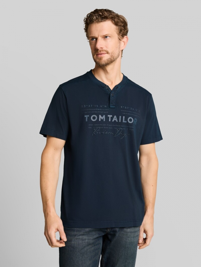 Tom Tailor Henley T-Shirt im Used-Look - Sky Captain Blue Tom Tailor Henley T-Shirt im Used-Look - Sky Captain Blue