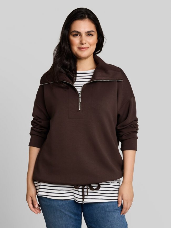 Tom Tailor Plus Size - Troyer Sweatshirt aus Scuba - Java Dark Brown Tom Tailor Plus Size - Troyer Sweatshirt aus Scuba - Java Dark Brown