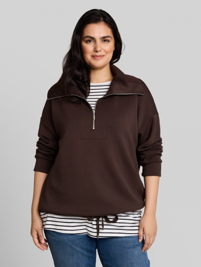 Tom Tailor Plus Size - Troyer Sweatshirt aus Scuba - Java Dark Brown