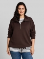 Tom Tailor Plus Size - Troyer Sweatshirt aus Scuba - Java Dark Brown Tom Tailor Plus Size - Troyer Sweatshirt aus Scuba - Java Dark Brown