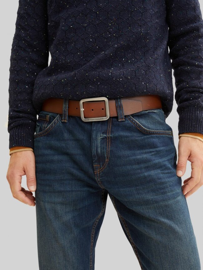 Tom Tailor TTTED Ledergürtel mit eckiger Dornschließe - Light Brown Uni