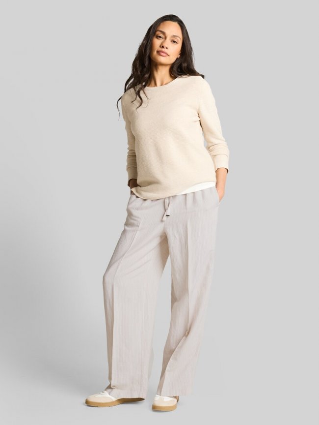 Tom Tailor Loose Fit Hose mit Leinenanteil - Taupe White Irregular Stripe Tom Tailor Loose Fit Hose mit Leinenanteil - Taupe White Irregular Stripe