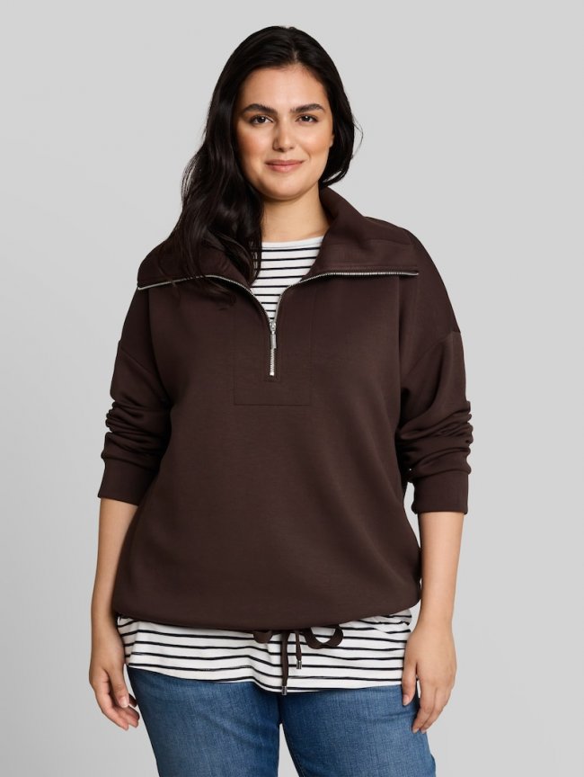 Tom Tailor Plus Size - Troyer Sweatshirt aus Scuba - Java Dark Brown Tom Tailor Plus Size - Troyer Sweatshirt aus Scuba - Java Dark Brown