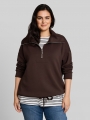 Tom Tailor Plus Size - Troyer Sweatshirt aus Scuba - Java Dark Brown Tom Tailor Plus Size - Troyer Sweatshirt aus Scuba - Java Dark Brown