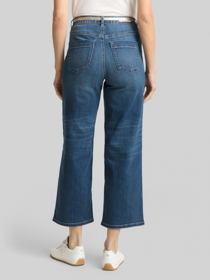 Tom Tailor TTNELMA CULOTTE Stretch Jeans mit Gürtel - Clean Mid Stone Blue Denim Tom Tailor TTNELMA CULOTTE Stretch Jeans mit Gürtel - Clean Mid Stone Blue Denim