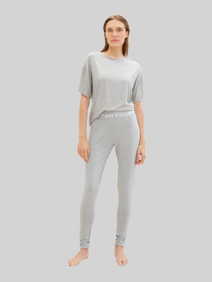 Tom Tailor Loungewear Leggings mit Logo-Print - Grey-medium-melange Tom Tailor Loungewear Leggings mit Logo-Print - Grey-medium-melange