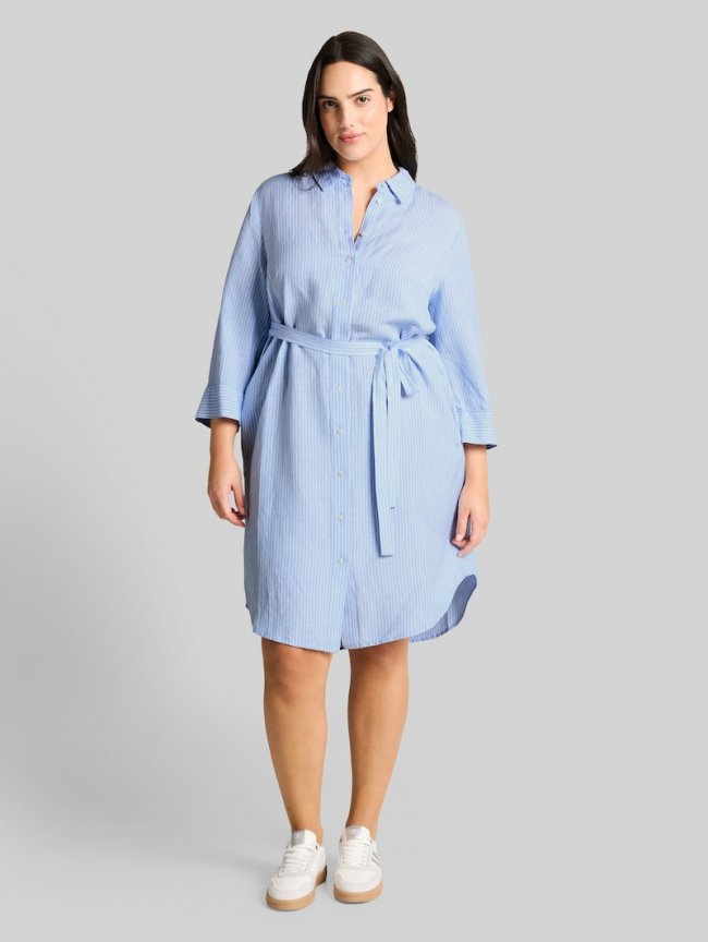 Tom Tailor Plus Size - Blusenkleid mit Leinenanteil - Fjord Blue Irregular Stripe Tom Tailor Plus Size - Blusenkleid mit Leinenanteil - Fjord Blue Irregular Stripe