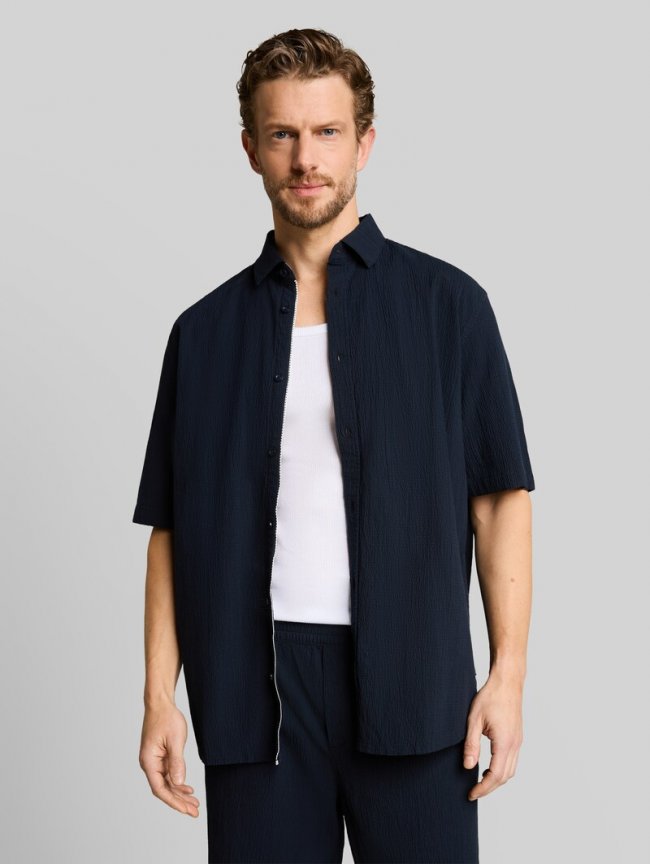 Tom Tailor Comfort Fit Seersucker Kurzarmhemd - Sky Captain Blue Tom Tailor Comfort Fit Seersucker Kurzarmhemd - Sky Captain Blue