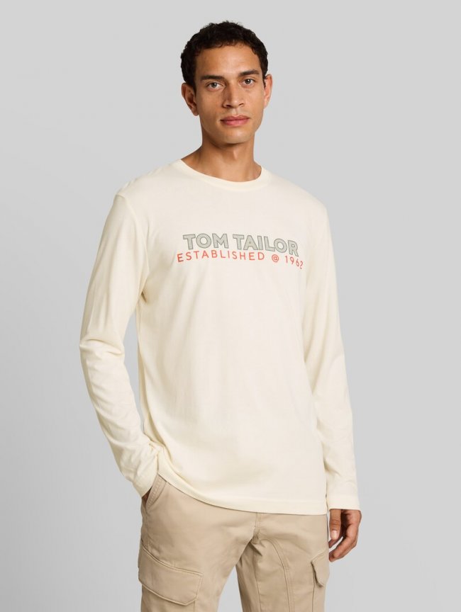 Tom Tailor Langarmshirt mit Logo-Print - Gardenia White Tom Tailor Langarmshirt mit Logo-Print - Gardenia White