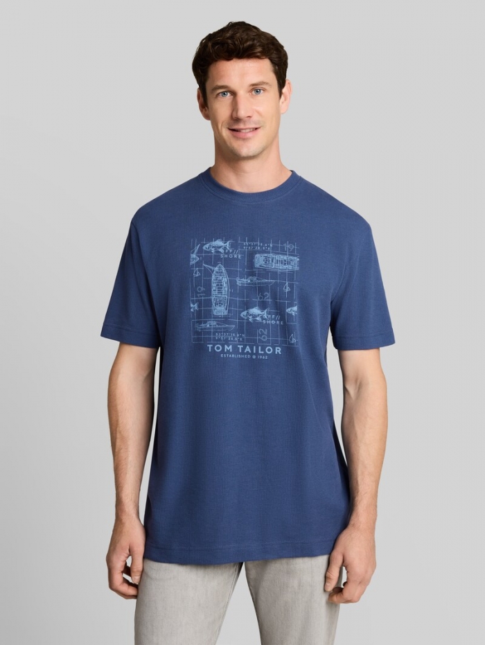 Tom Tailor T-Shirt mit Waffelstruktur - Dark Duck Blue