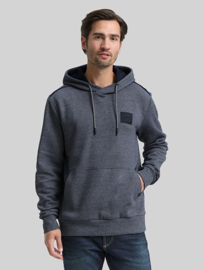 Tom Tailor Hoodie Sweatshirt mit Logo-Badge - Navy Grindle Structure Tom Tailor Hoodie Sweatshirt mit Logo-Badge - Navy Grindle Structure