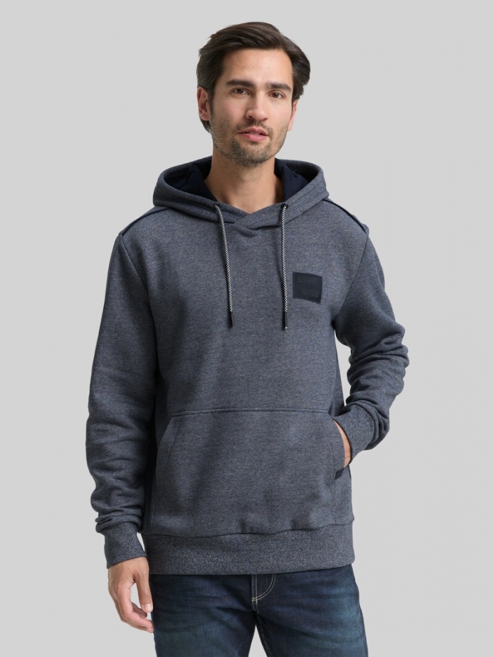 Tom Tailor Hoodie Sweatshirt mit Logo-Badge - Navy Grindle Structure Tom Tailor Hoodie Sweatshirt mit Logo-Badge - Navy Grindle Structure