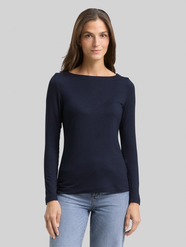 Tom Tailor Slim Fit Langarmshirt mit U-Boot-Ausschnitt - Sky Captain Blue Tom Tailor Slim Fit Langarmshirt mit U-Boot-Ausschnitt - Sky Captain Blue