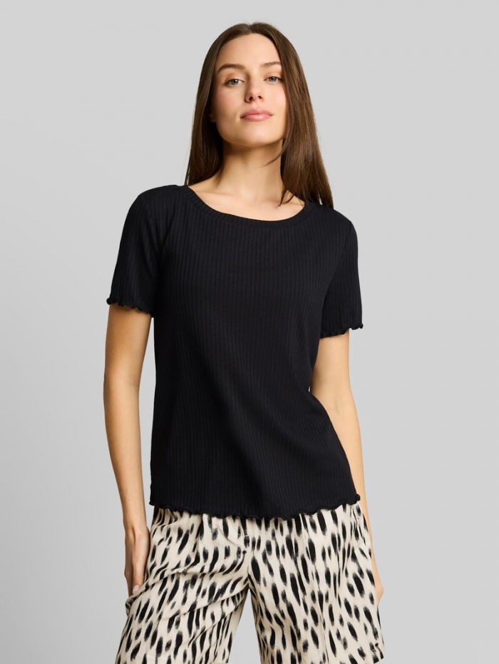 Tom Tailor T-Shirt mit Rippstruktur - Deep Black Tom Tailor T-Shirt mit Rippstruktur - Deep Black