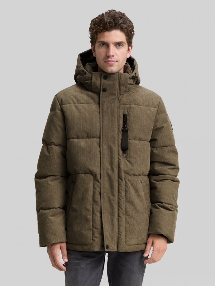 Tom Tailor Cord Puffer-Jacke mit abnehmbarer Kapuze - Smokey Olive Green Tom Tailor Cord Puffer-Jacke mit abnehmbarer Kapuze - Smokey Olive Green