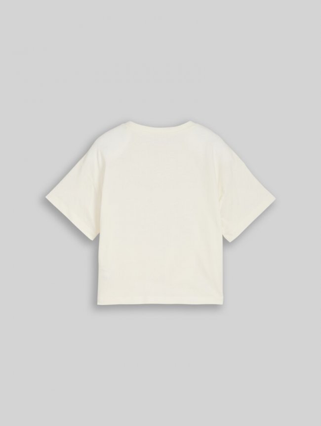 Tom Tailor Cropped T-Shirt mit Koten-Detail - Wool White Tom Tailor Cropped T-Shirt mit Koten-Detail - Wool White