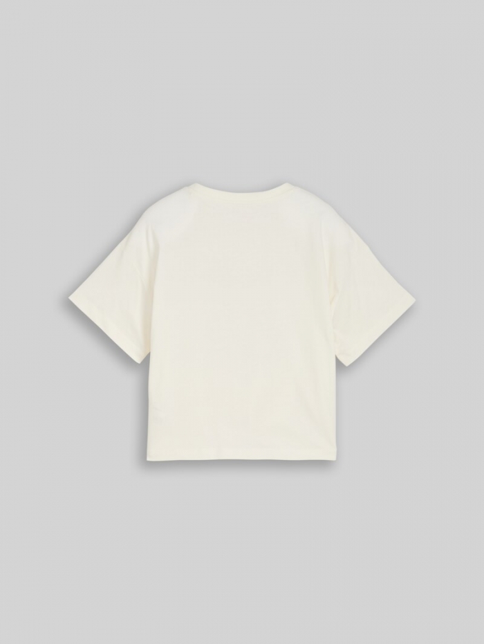 Tom Tailor Cropped T-Shirt mit Koten-Detail - Wool White Tom Tailor Cropped T-Shirt mit Koten-Detail - Wool White
