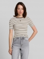 Tom Tailor Slim Fit T-Shirt mit Stickerei - White Brown Irregular Stripe Tom Tailor Slim Fit T-Shirt mit Stickerei - White Brown Irregular Stripe
