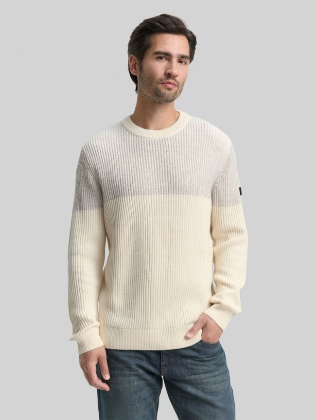 Tom Tailor Strickpullover mit Rundhalsausschnitt - Offwhite Grey Plated Mouline Tom Tailor Strickpullover mit Rundhalsausschnitt - Offwhite Grey Plated Mouline