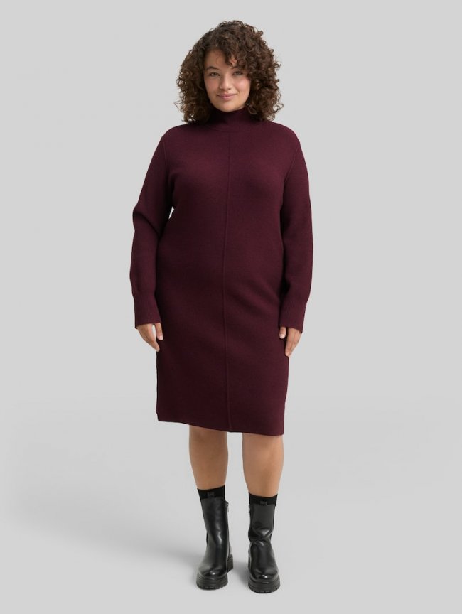 Tom Tailor Plus Size - Strickkleid mit Stehkragen - Dark Red Mélange Tom Tailor Plus Size - Strickkleid mit Stehkragen - Dark Red Mélange