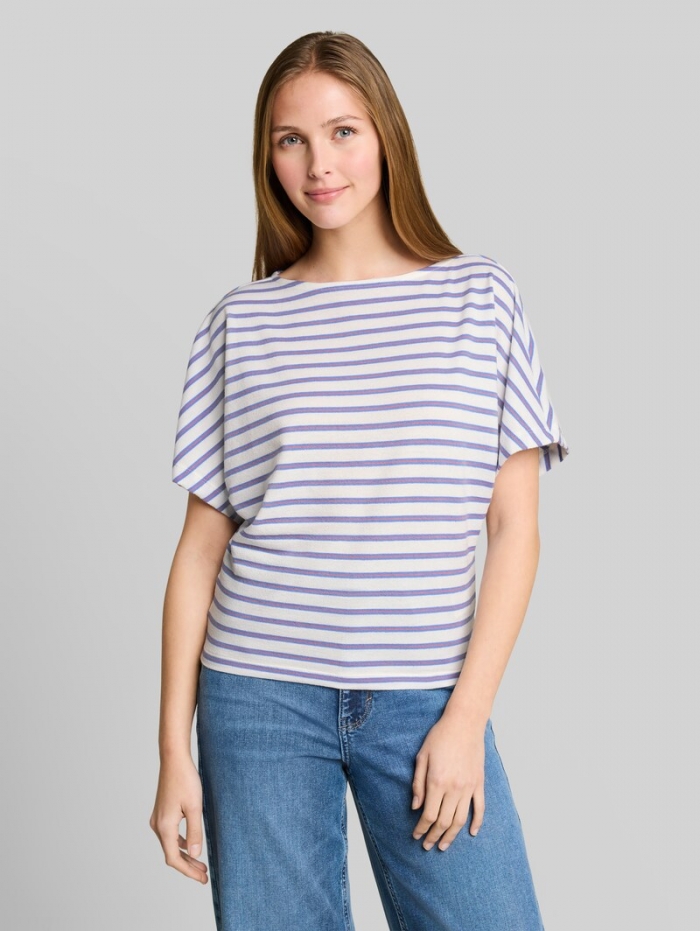 Tom Tailor Loose Fit T-Shirt mit Streifenmuster - White Blue Coral Stripe Tom Tailor Loose Fit T-Shirt mit Streifenmuster - White Blue Coral Stripe