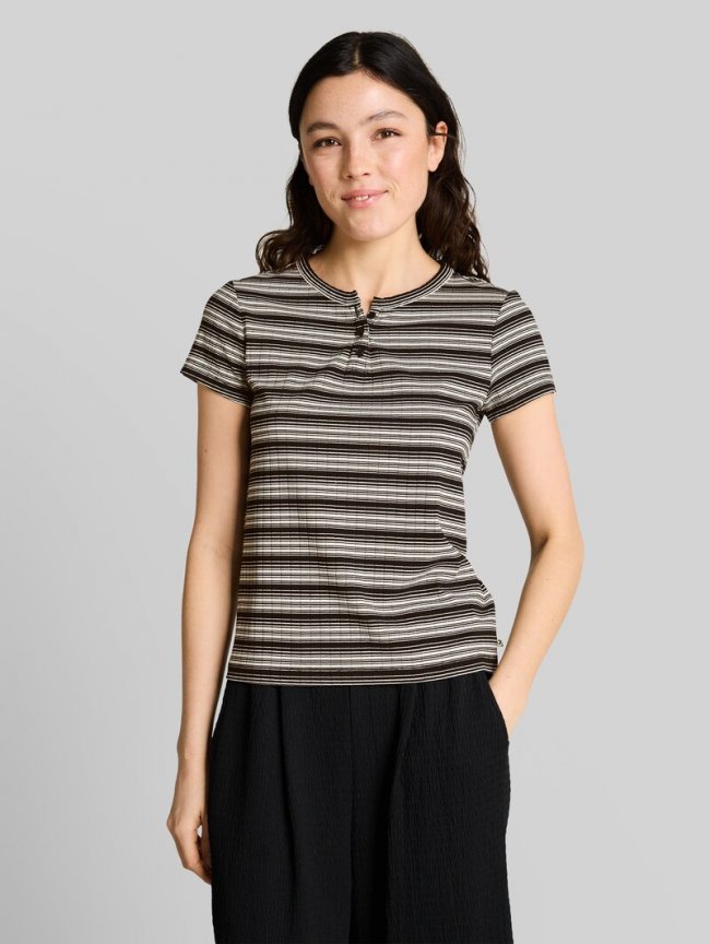Tom Tailor Henley T-Shirt mit Streifenmuster - Black White Gradient Stripe Tom Tailor Henley T-Shirt mit Streifenmuster - Black White Gradient Stripe