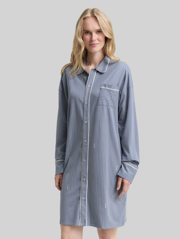 Tom Tailor Gestreiftes Nachthemd - Blue-medium-vertical Stripe Tom Tailor Gestreiftes Nachthemd - Blue-medium-vertical Stripe