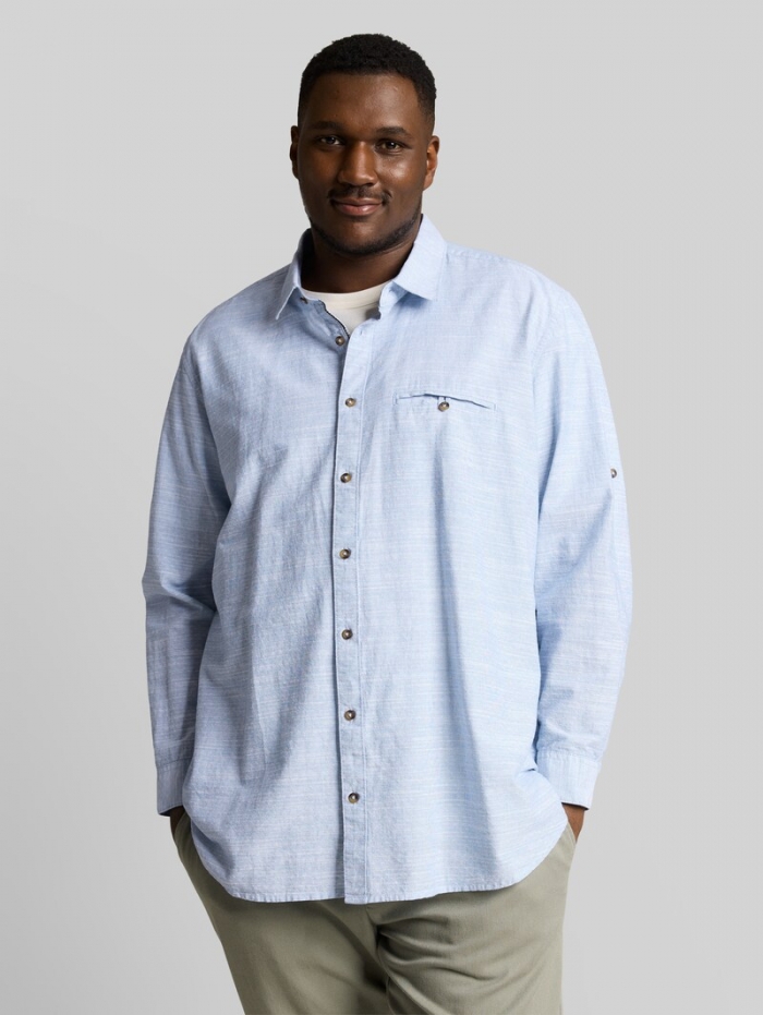 Tom Tailor Plus Size - Regular Fit Hemd mit Turn-Up-Funktion - Blue Petrol Structure Tom Tailor Plus Size - Regular Fit Hemd mit Turn-Up-Funktion - Blue Petrol Structure