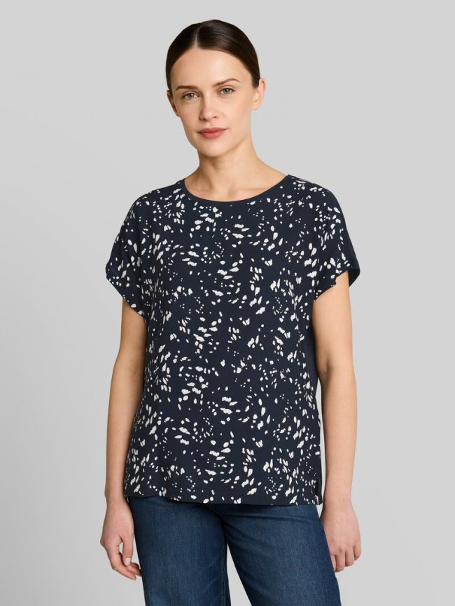 Tom Tailor T-Shirt im Material-Mix - Navy Dot Tom Tailor T-Shirt im Material-Mix - Navy Dot