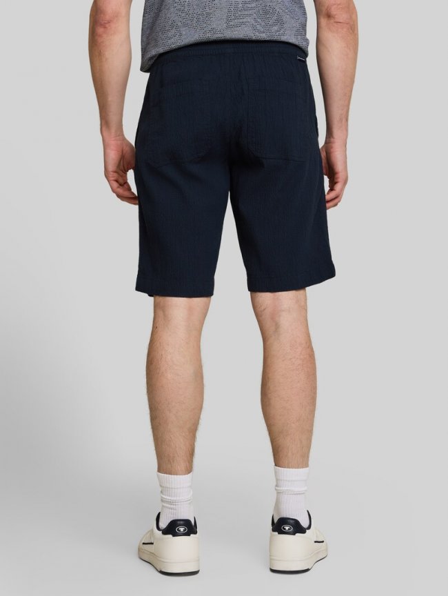 Tom Tailor Seersucker Shorts mit elastischem Bund - Sky Captain Blue Tom Tailor Seersucker Shorts mit elastischem Bund - Sky Captain Blue
