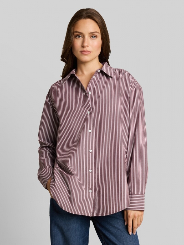 Tom Tailor Loose Fit Popeline Hemdbluse - Preppy Plum White Stripe Tom Tailor Loose Fit Popeline Hemdbluse - Preppy Plum White Stripe
