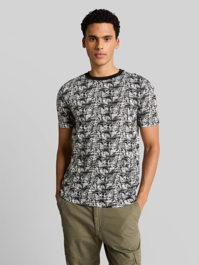 Tom Tailor T-Shirt mit Palmenprint - Black White Stripy Palm Print